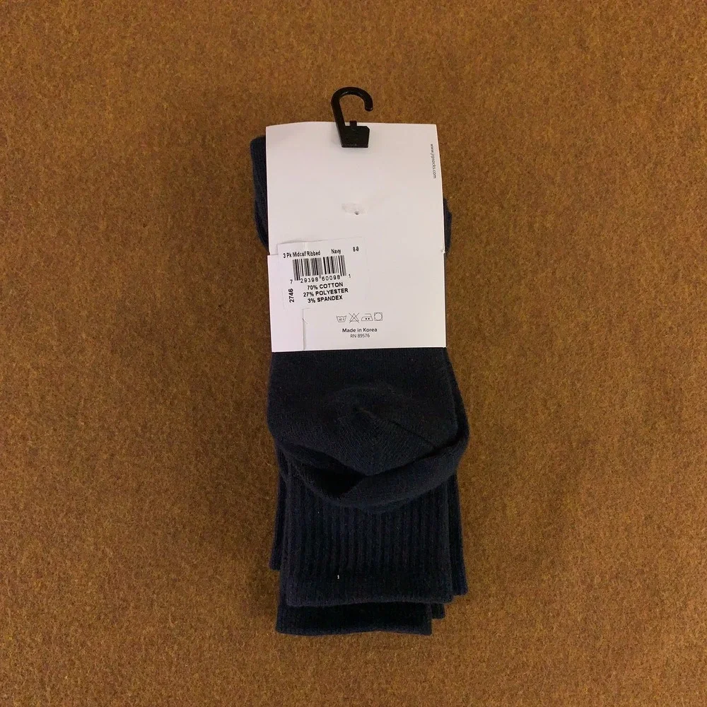JRP Boys US Shoe Size 1-3.5 Navy Blue Ribbed Mid Calf Crew Socks 3 Pairs NWT